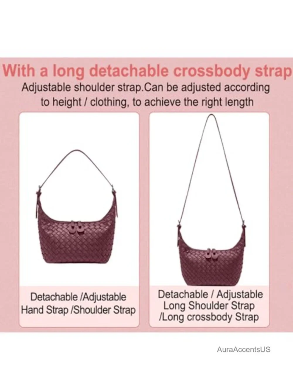 Woven Hobo Crescent Shoulder Crossbody Bag with Adjustable Strap